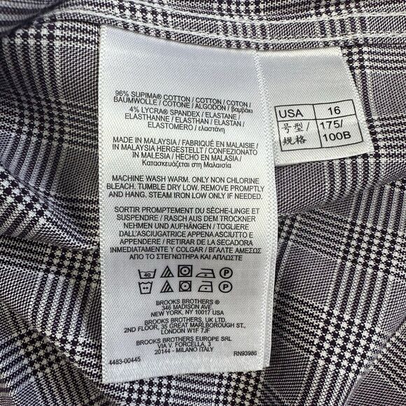 Brooks Brothers Shirt Mens Large 16-34 Purple Plaid Milano Fit Oxford Preppy - Picture 6 of 8